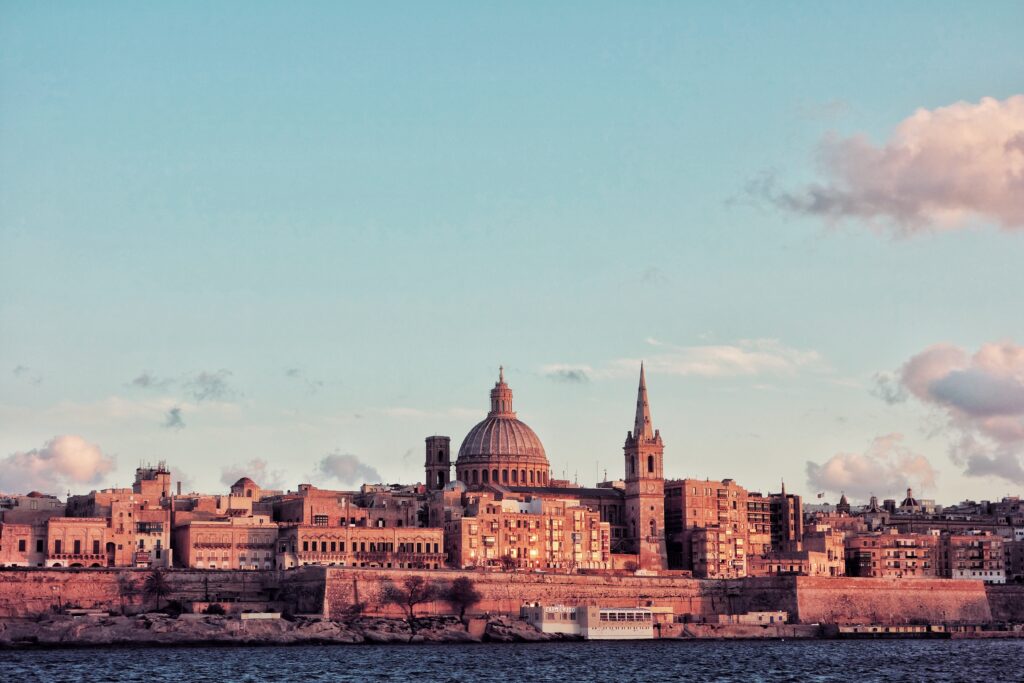 A section of Valletta City's skyline, as viewed from the water.